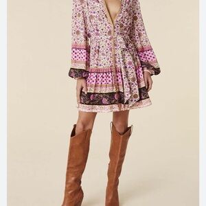 Spell Pink and Red Bishop Sleeve Sundress